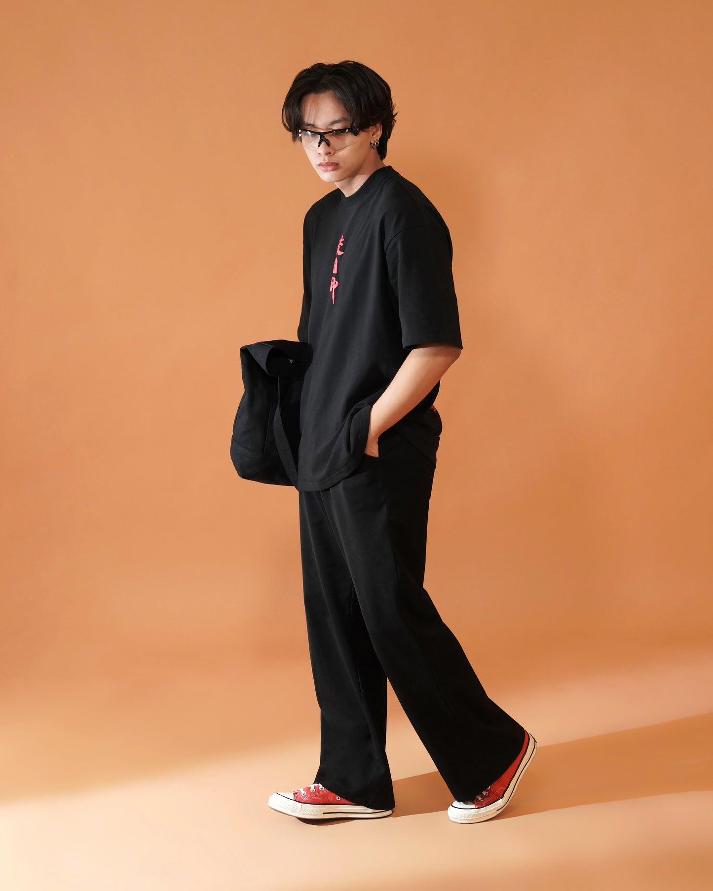 FIRE SKULL DROP-SHOULDER SLEEVES OVERSIZED T-SHIRT