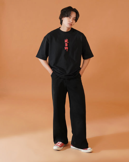 FIRE SKULL DROP-SHOULDER SLEEVES OVERSIZED T-SHIRT