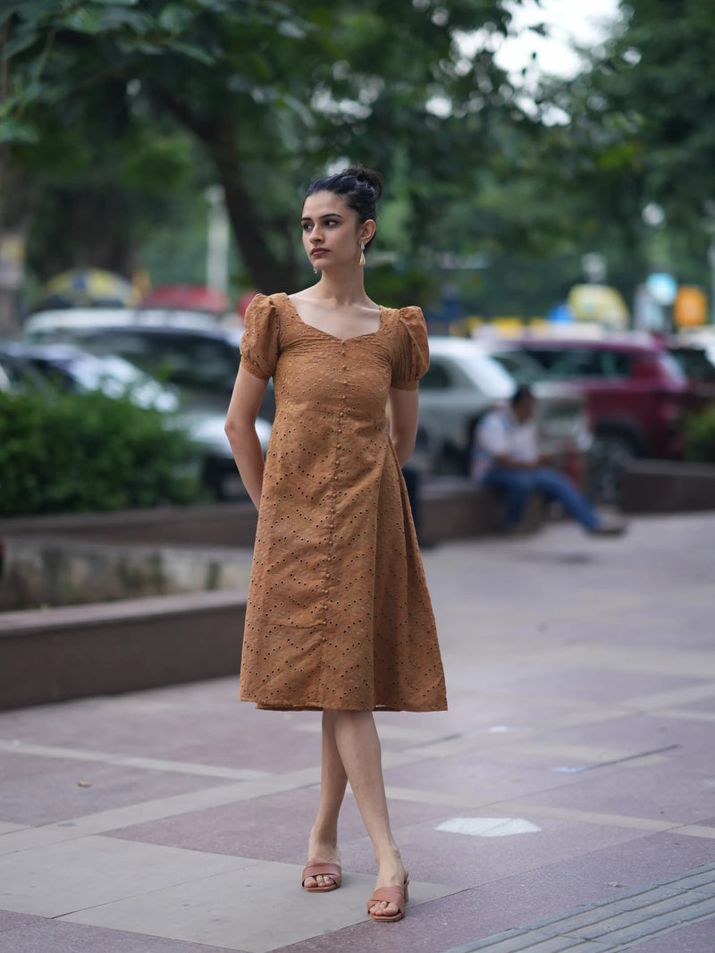CARAMEL EYELIT DRESS